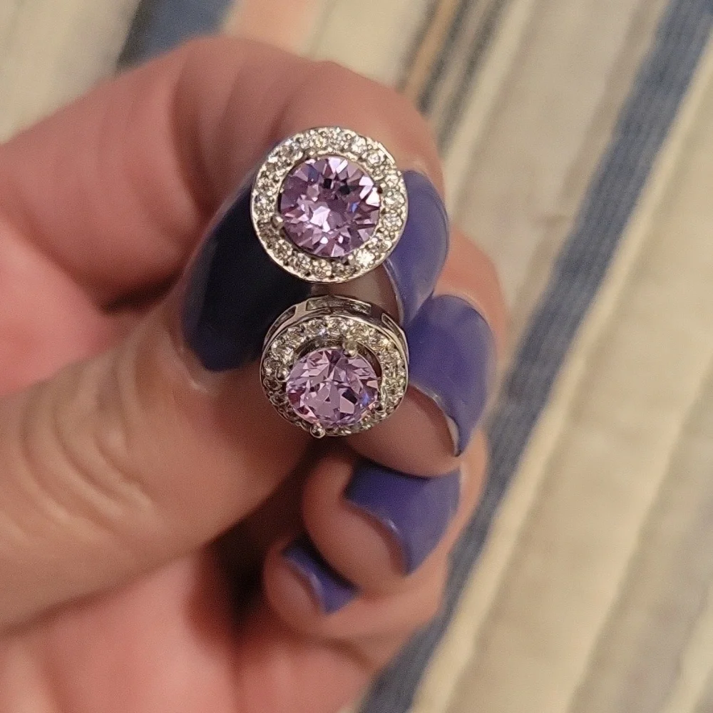 Sterling Silver Stud Earrings with‎ Amethyst Stone Accent NWOT.